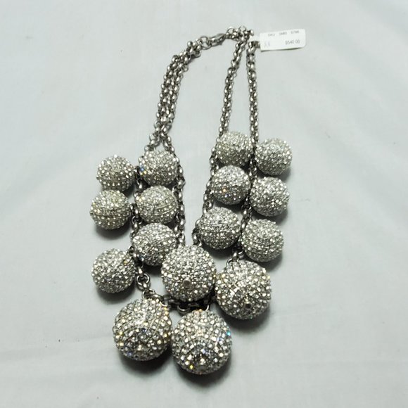 Neiman Marcus silver disco ball with rhinestones layered necklace - Picture 5 of 9